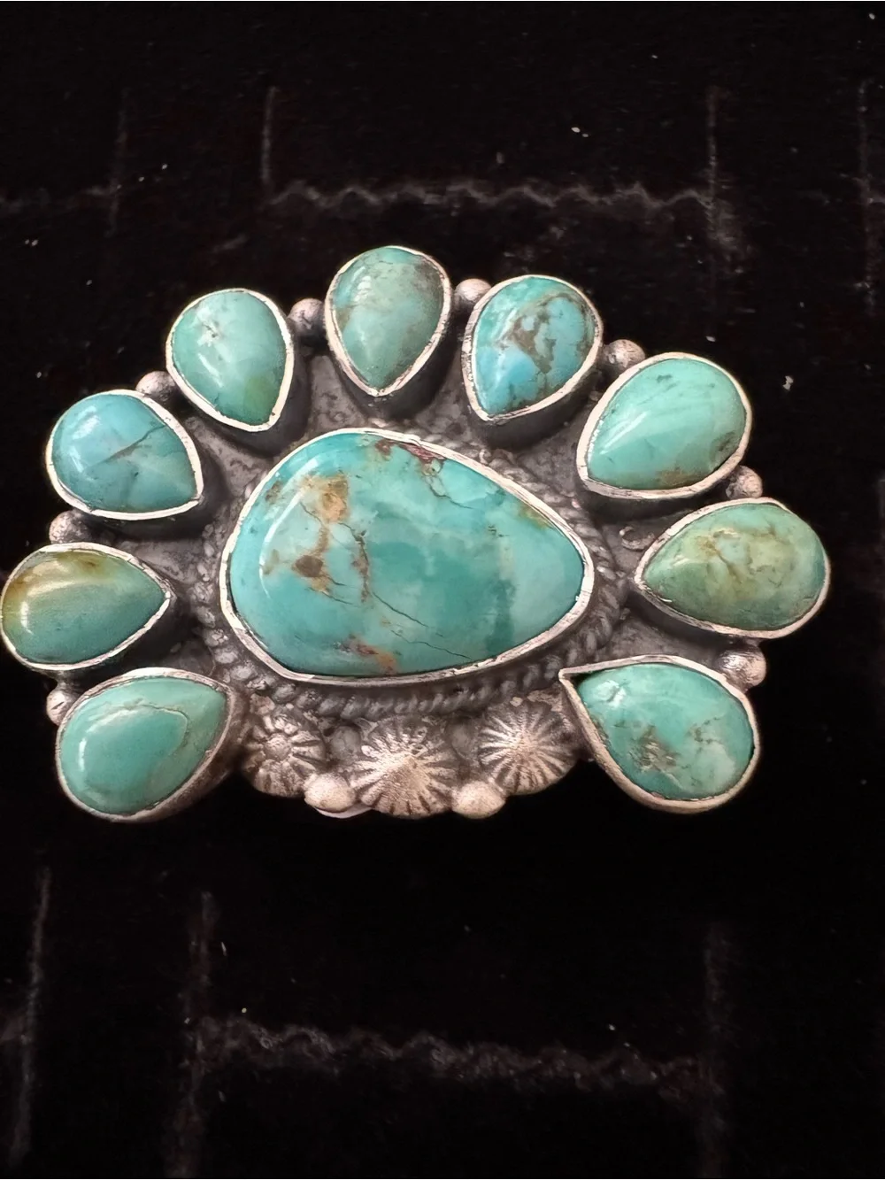 Turquoise Teardrop Cluster Statement Ring sterling silver  - Blue Green